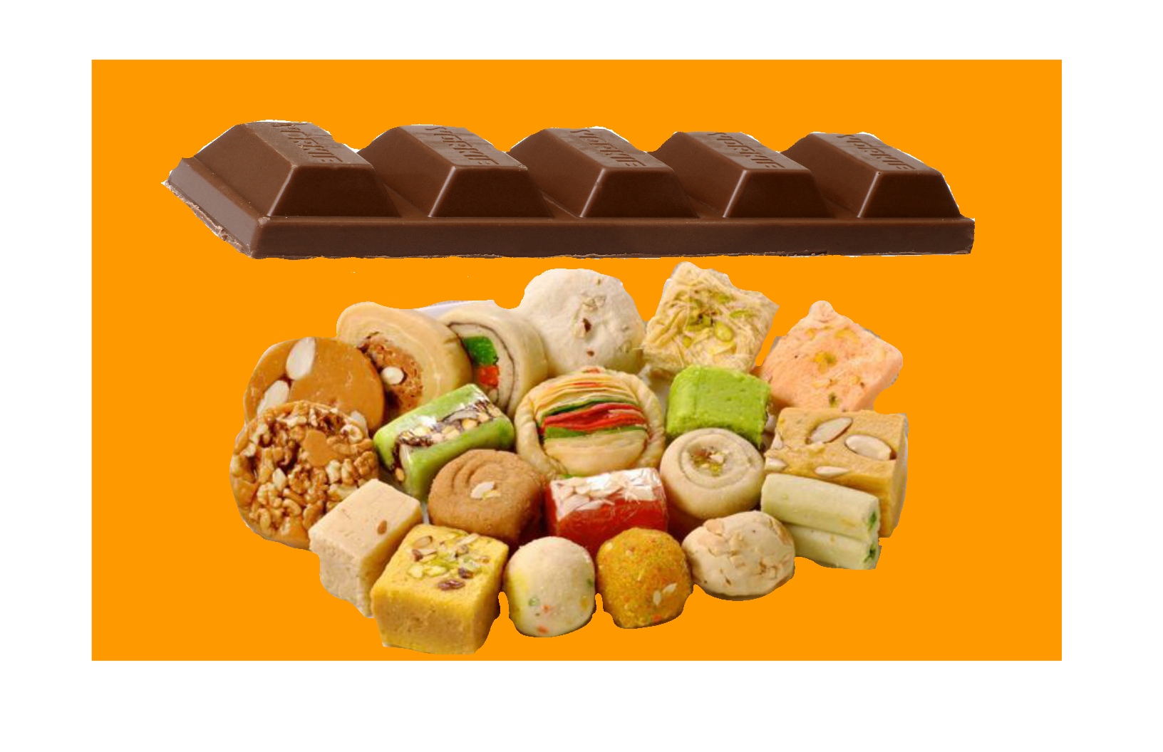 Chocolate and Indian Rainbow-colored Sweets